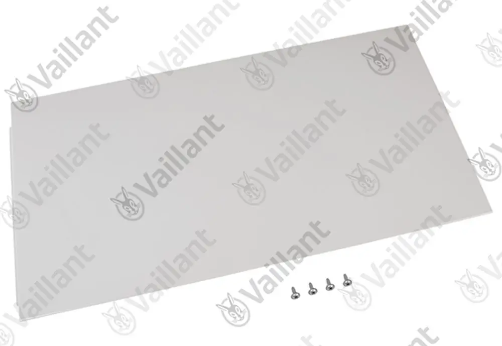 Vaillant Metallblech in neutraler Farbe, rechteckig, mit vier Schrauben zur Befestigung, auf hellem Hintergrund.